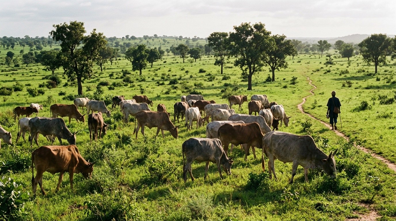 Herd of zebu cattle on the savanna